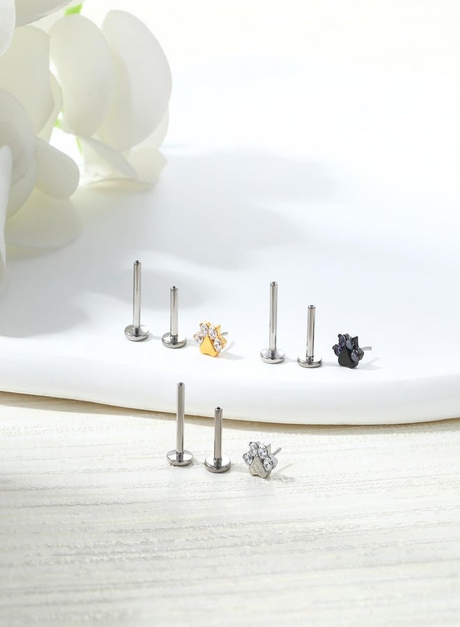 TOMIDES 16G 18G Flat back Earring Stud ASTM F136 Titanium 6mm 8mm Push In Fit Threadless Dainty Cartilage Piercing Jewelry for Women for Tragus Helix Conch Lobe Lip (1 pcs black paw) - Image 3